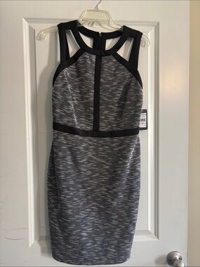 Guess Black and Gray Strappy Midi Sheath Dress